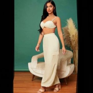 2-Piece Bikini Like Top & Cargo Pants Boutique New Comfy Beige